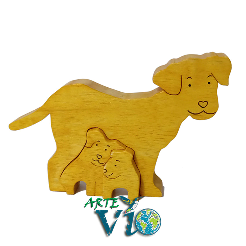 Perrito Alegre con Crías - Desarmable - Tres Piezas de Encajar - Colores a Personalizar