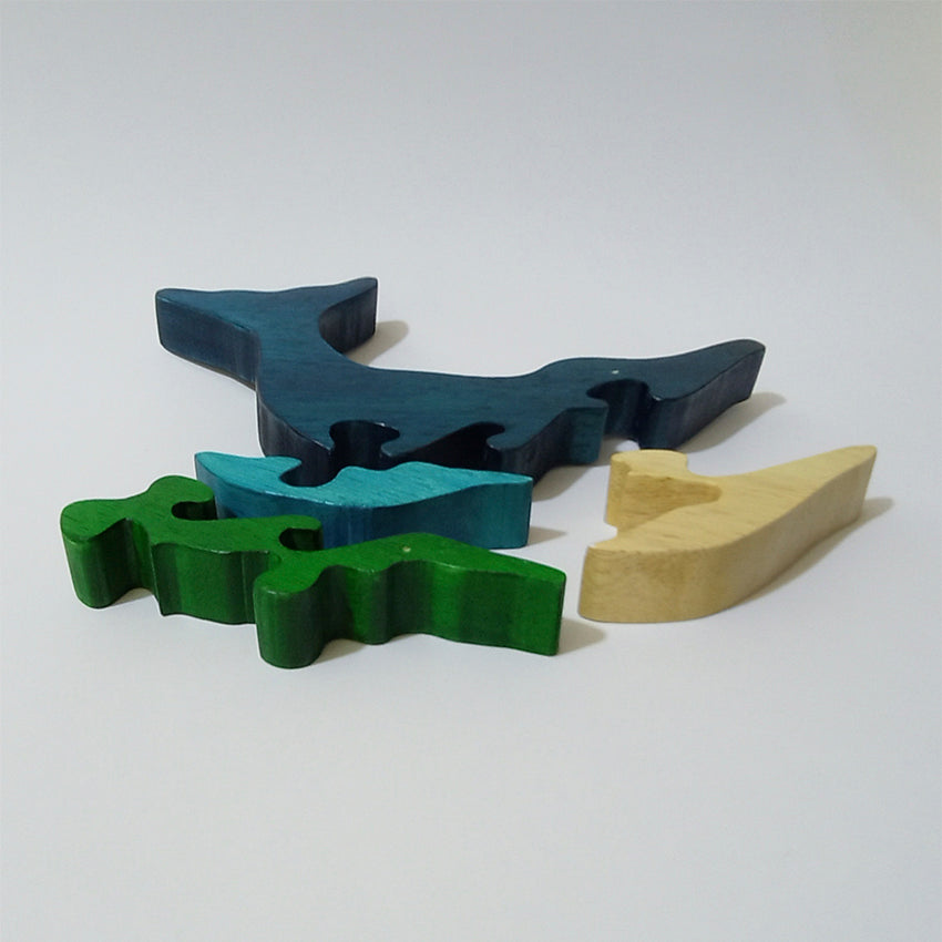 Ballenita con Cría - Rompecabeza Tridimensional - Desarmable de 4 Piezas - Ancho 22 cm.