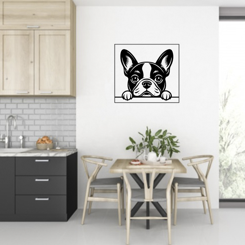 Boston Terrier - Cuadro Enmarcado - Decoración de Pared - Colores y Medidas a Personalizar - 48 x 48 cm.