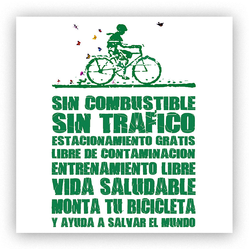 Ciclista Verde - Archivo Digital Gratuito - Cartel en Alta Resolución - 30 x 42 cm - Sobre Bastidor de Madera Cultivada