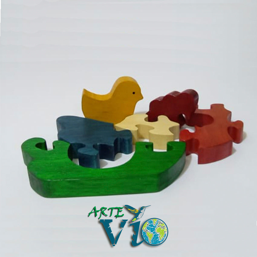 Gallina con Pollito - Rompecabeza Tridimensional - Desarmable de 6 Piezas - Altura 16 cm.