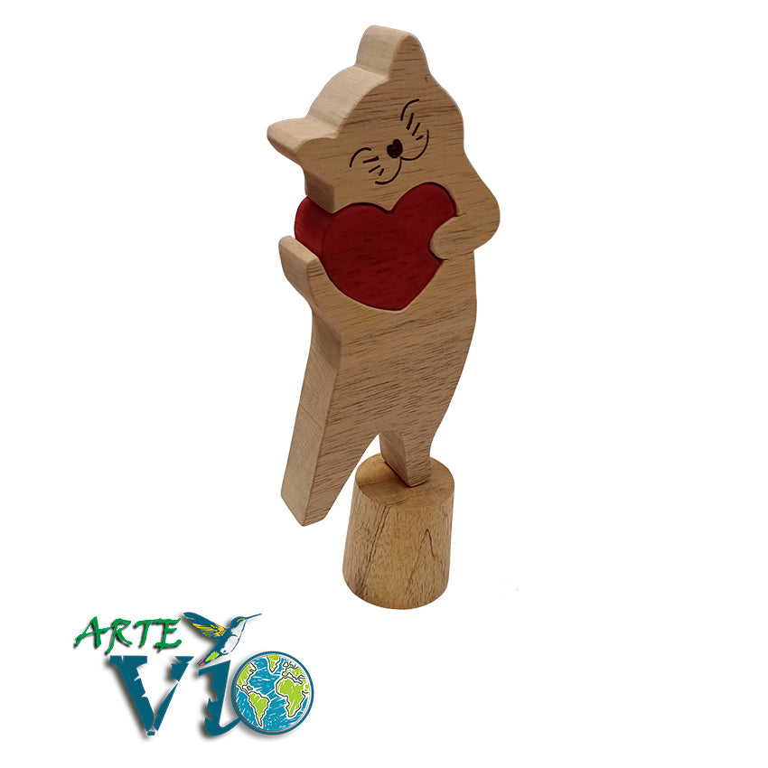 Gatit@ Amoros@ - Escultura sobre Pedestal - Terminación Personalizada en Madera Sólida