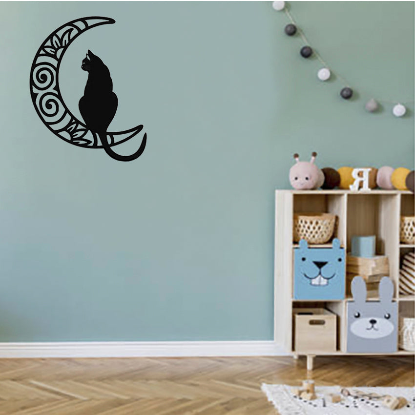Gato en la Luna - Decoración de Pared - Corte en Láser de Alta Precisión - Dos Tamaños a Elegir