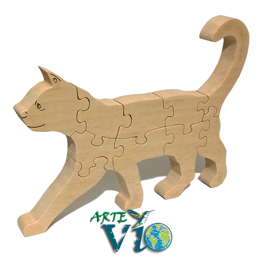 Gatito Radiante – Rompecabeza Tridimensional - Desarmable de 10 Piezas - Ancho 24 cm.