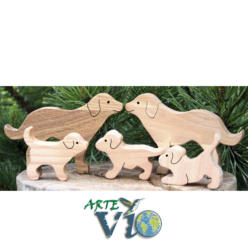 Familia Labrador Reproduciendo tu Propia Mascota - Conjunto de Cinco Piezas - Colores a Personalizar - Incluye Caja de Regalo