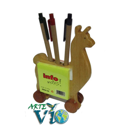 Llamita Porta Notas - Acompañante Amigable de Escritorio - Acabado al Natural - Incluye el Porta Notas y Tres Lapiceros