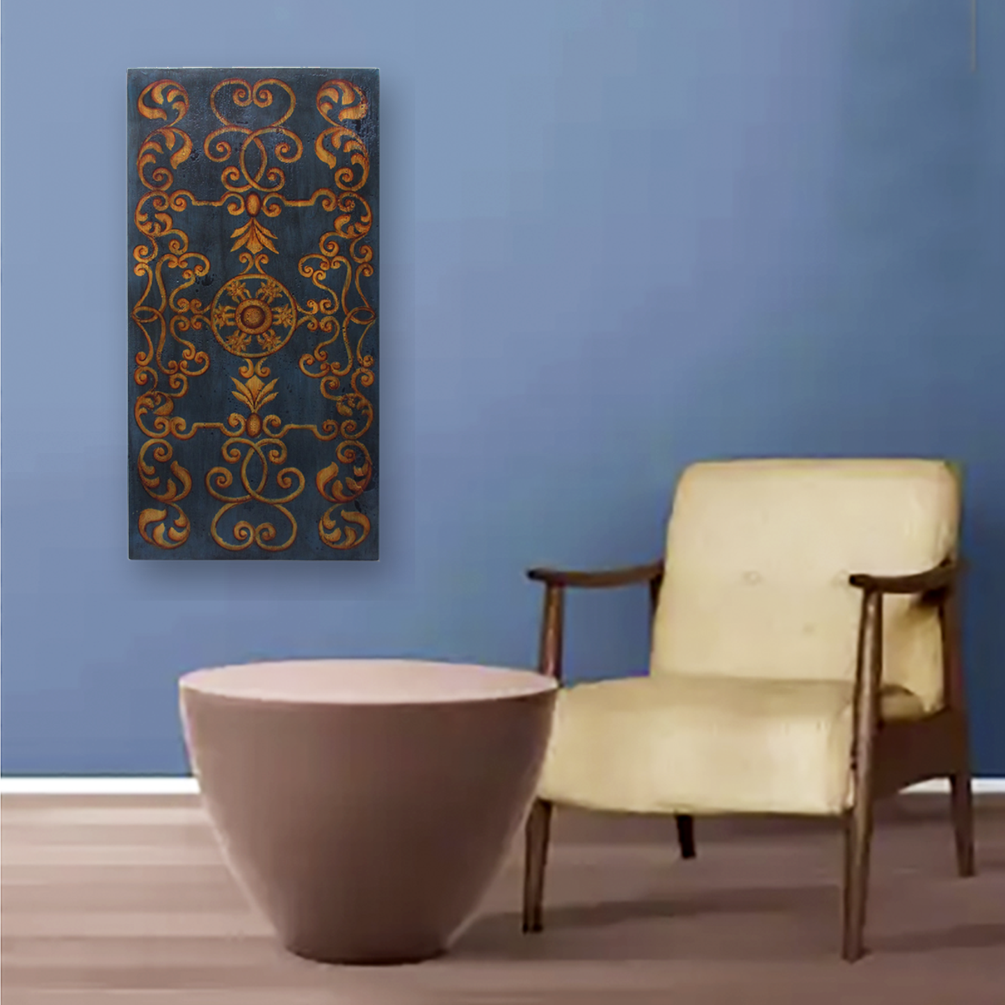 Britania - Arte de Pared en Madera Envejecida Pintada a Mano – Estilo Renacentista – 60 x 120 cm
